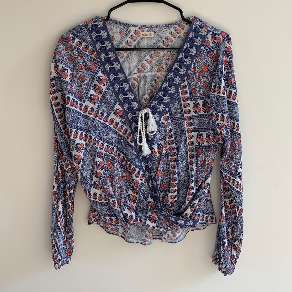 Hollister long sleeve faux wrap top